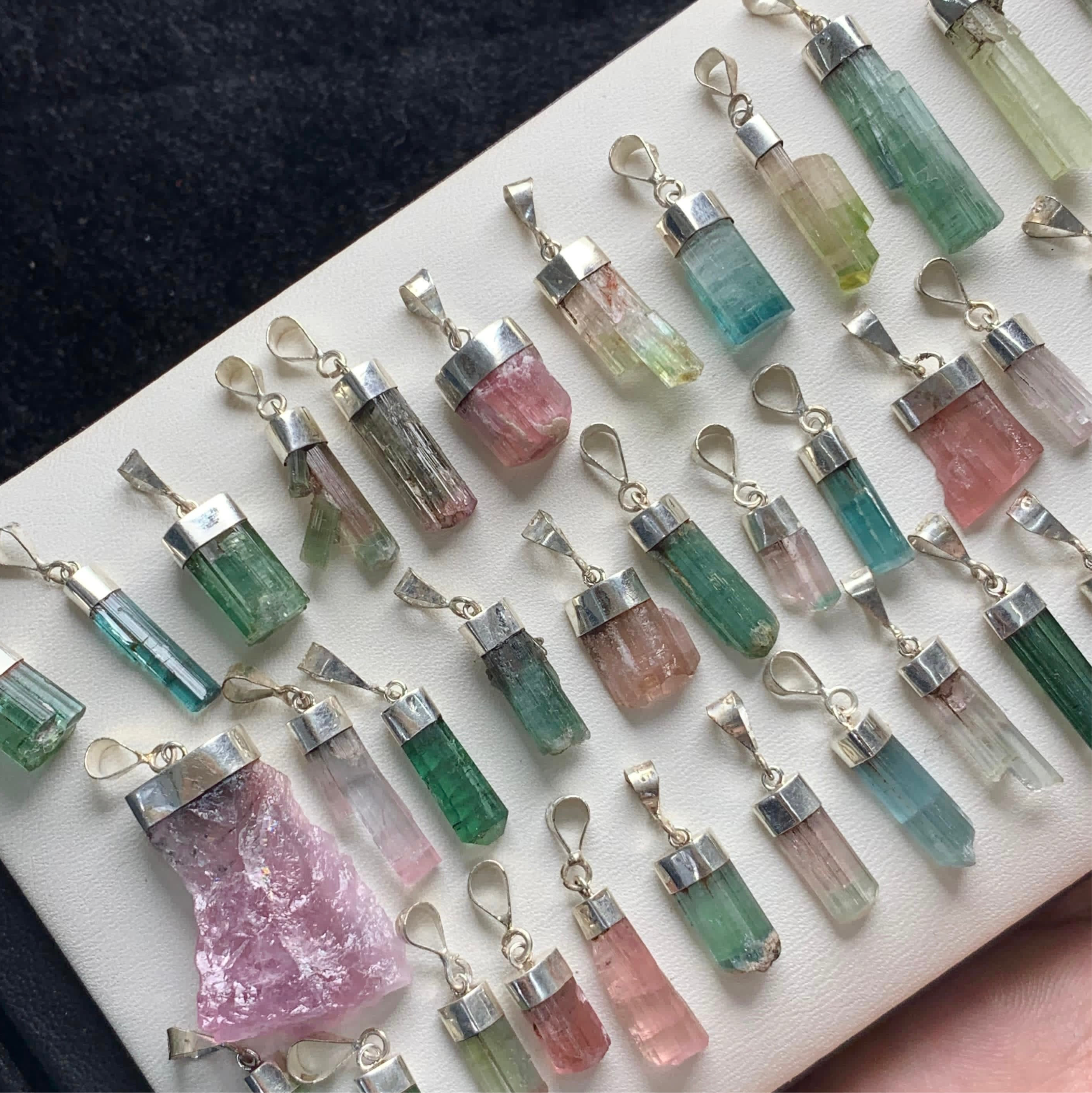 Raw Tourmaline Crystal Silver Pendant Deal - Pink - Green