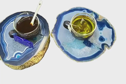 Geode Agate Stone Polished Slab Coaster with Plated Edge