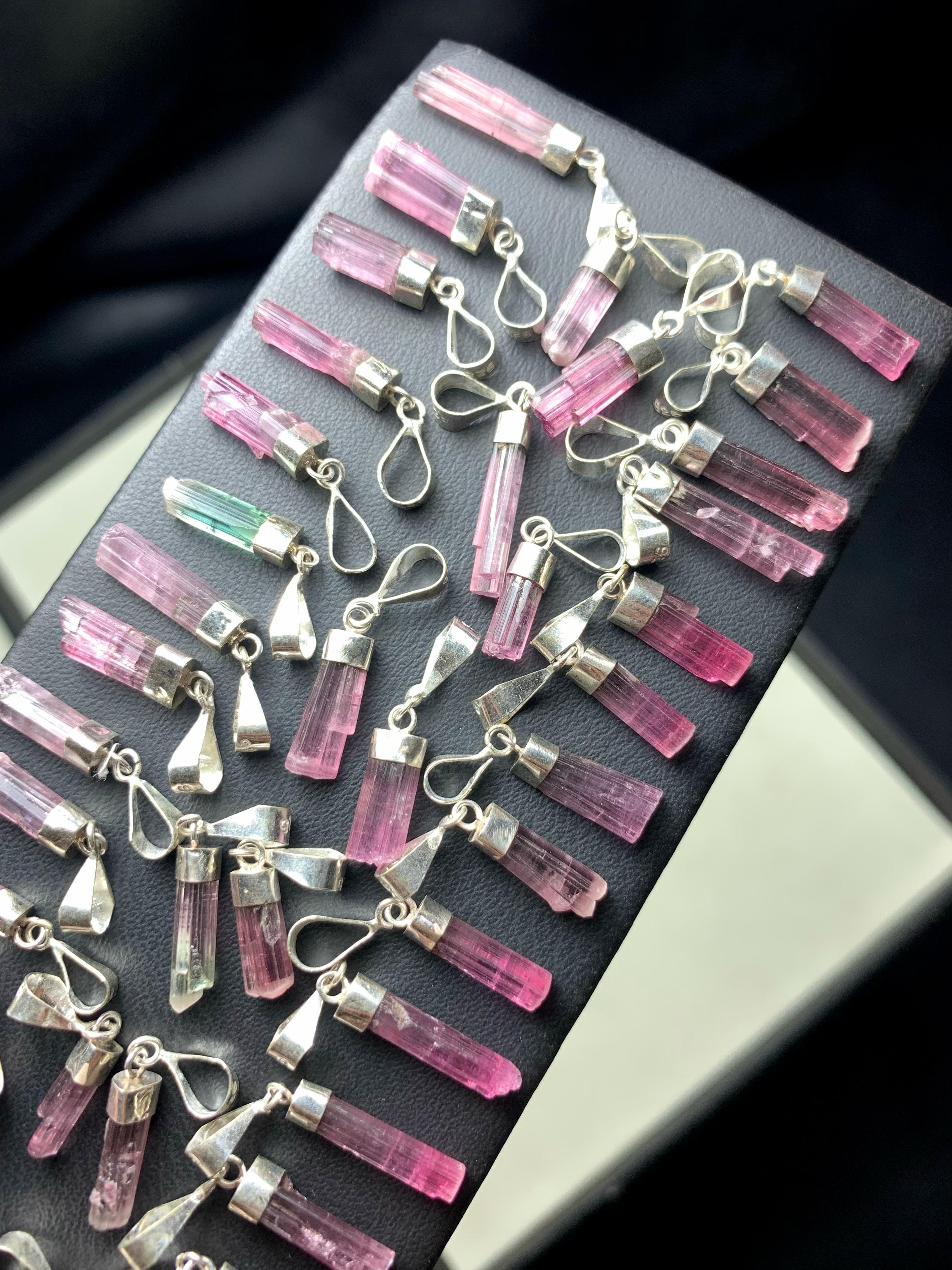 50 pieces Pink Raw Tourmaline Crystal Healing Pendants Bulk Deal