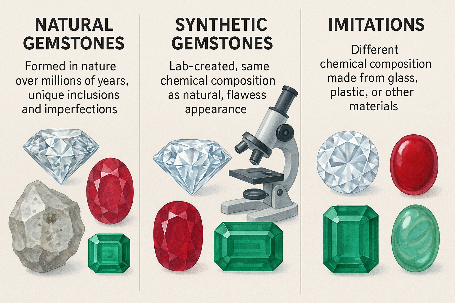 How and Why Natural Gemstones Differ from Synthetic or Immitations?