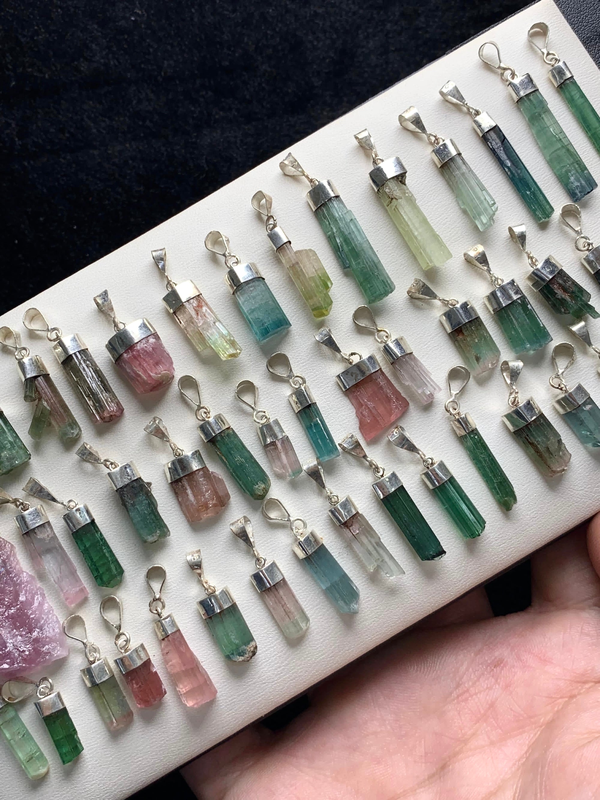 Raw Tourmaline Crystal Silver Pendant Deal - Pink - Green