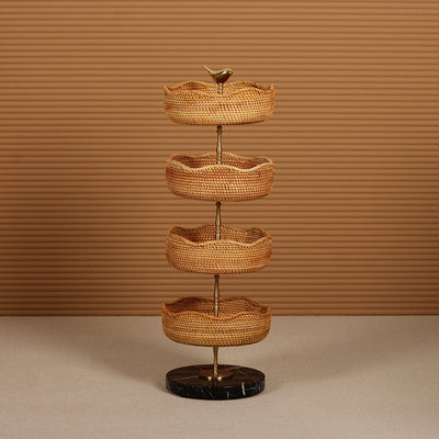 Retro Handmade Rattan Snack Double-layer Fruit Basket