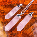 Pink Rose Quartz Crystal Point Pendant | Silver Plated Faceted Gemstone Necklace