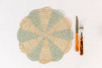 Blue Pinwheel Raffia Placemat – Hand-Crocheted Round Table Mat