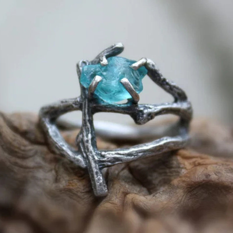 Raw Sapphire Antique Silver Ring Handmade