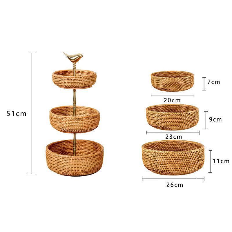 Retro Handmade Rattan Snack Double-layer Fruit Basket