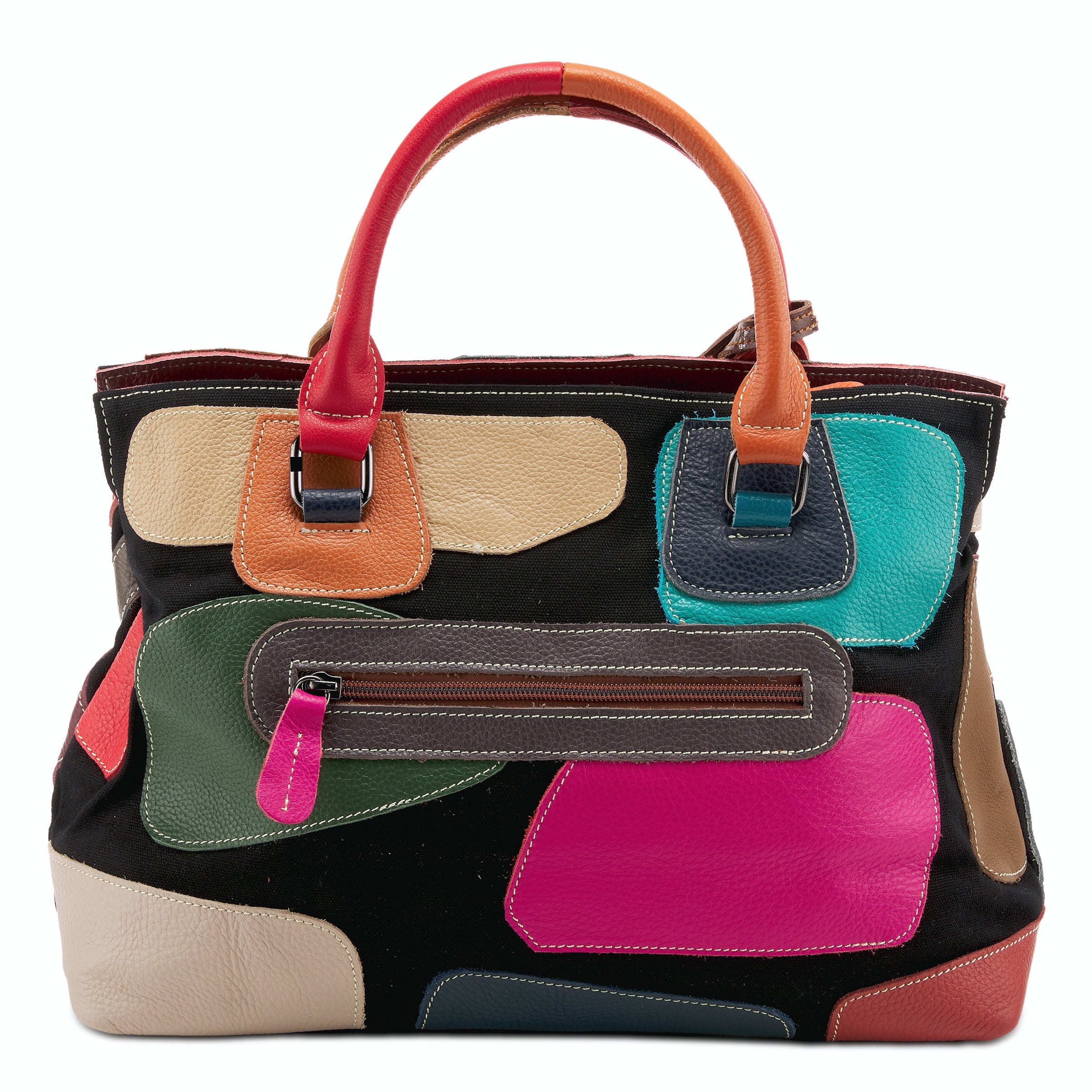 Multicolor Patchwork Leather Handbag – Convertible Tote, Shoulder & Crossbody Bag