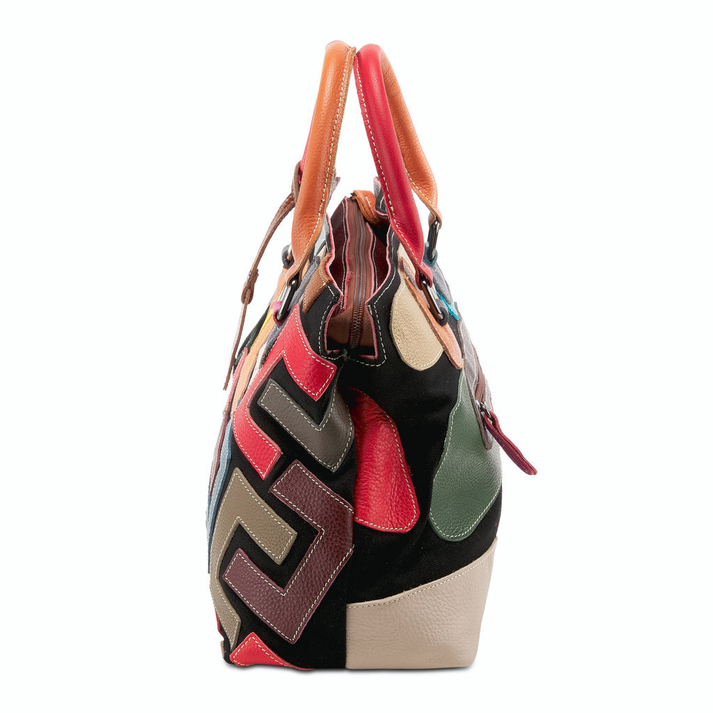 Multicolor Patchwork Leather Handbag – Convertible Tote, Shoulder & Crossbody Bag