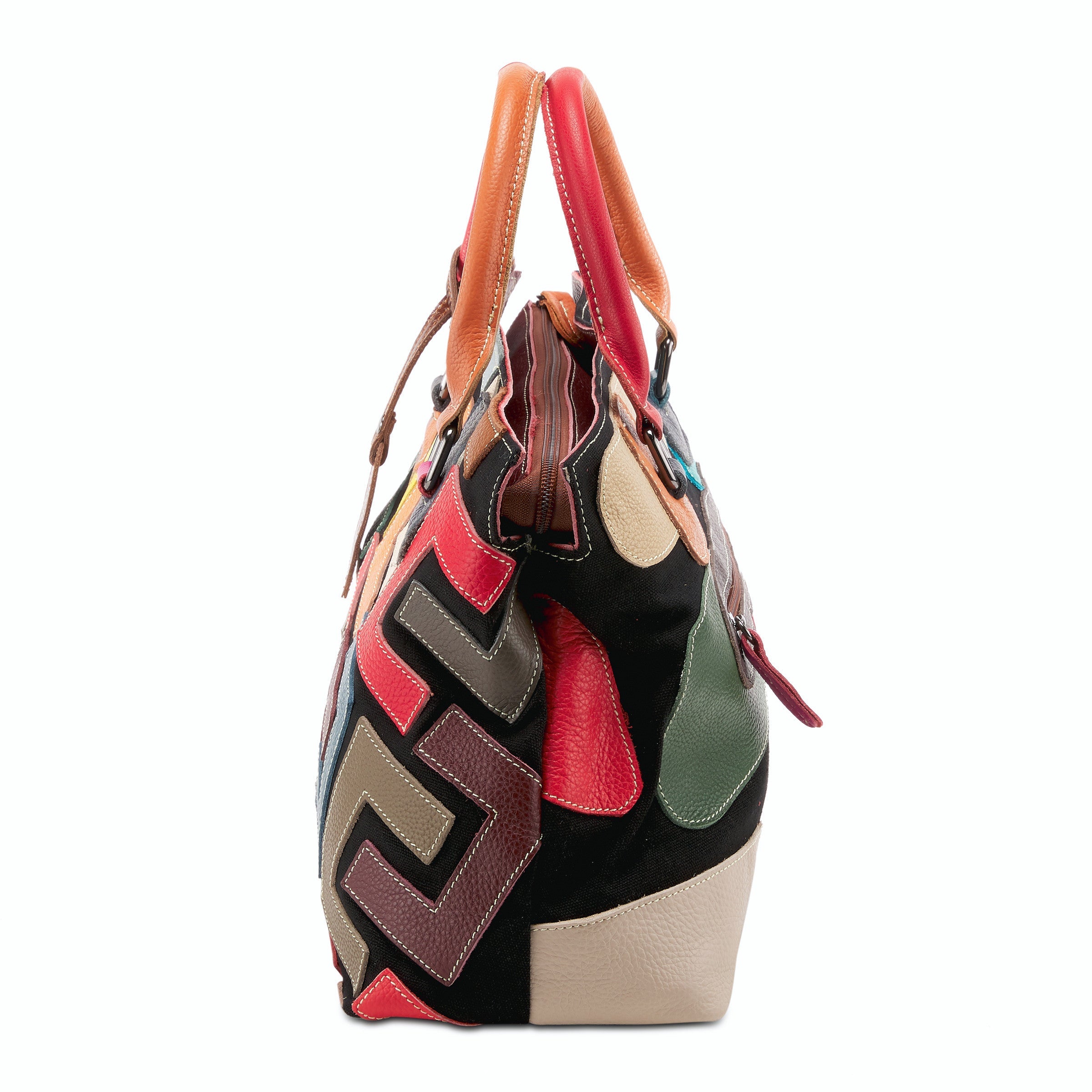 Multicolor Patchwork Leather Handbag – Convertible Tote, Shoulder & Crossbody Bag