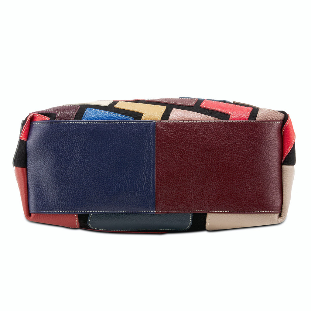 Multicolor Patchwork Leather Handbag – Convertible Tote, Shoulder & Crossbody Bag