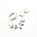 Natural Ruby Jewelry Set - 925 Sterling Silver Earrings, Ring & Necklace