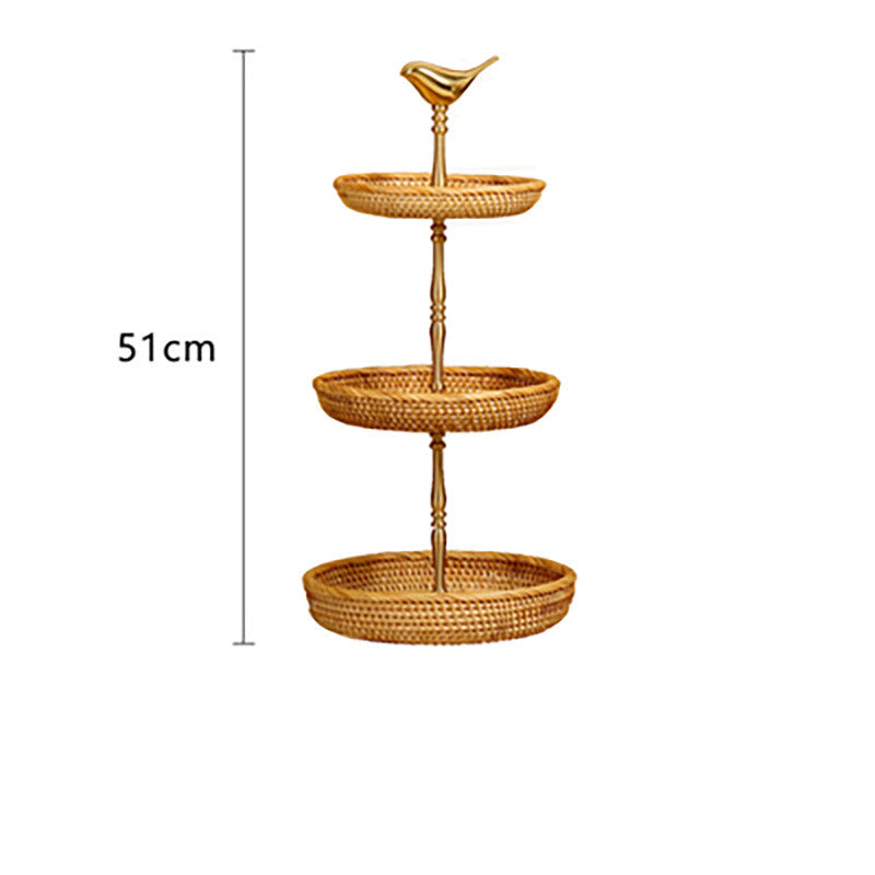 Retro Handmade Rattan Snack Double-layer Fruit Basket