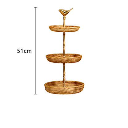 Double-Layer Brass Gold Dining Table Fruit Baskets | Coffee Table Rattan Basket