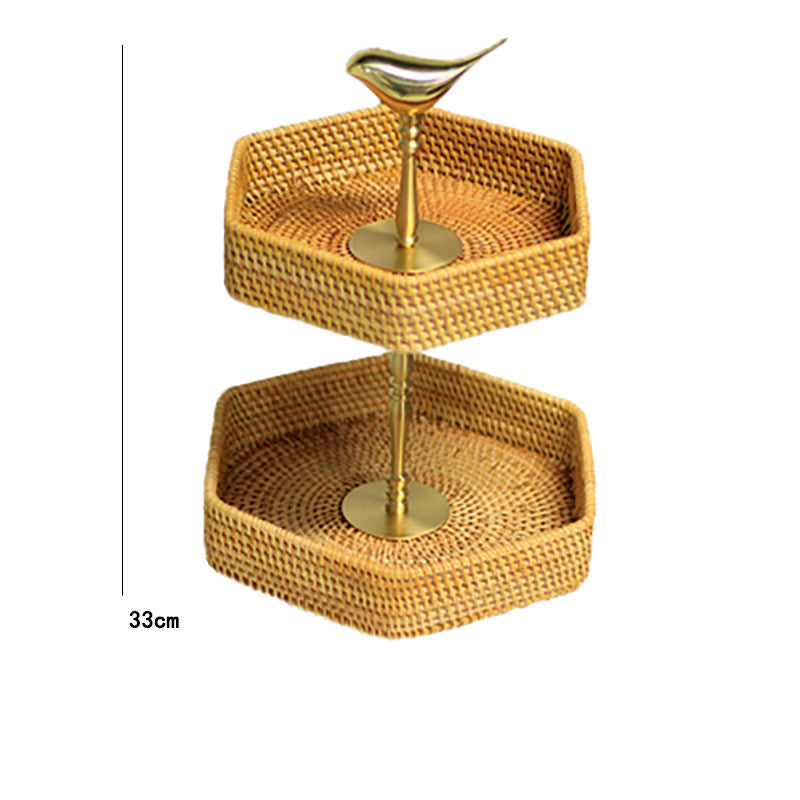 Retro Handmade Rattan Snack Double-layer Fruit Basket