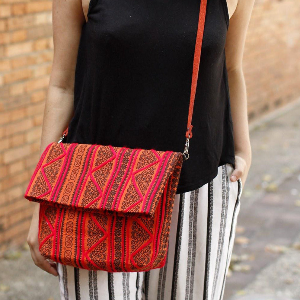 Handmade Boho Crossbody Bag – Hmong Yarn Sling Bag with Inside Pockets
