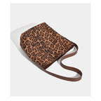Women’s Suede Bucket Shoulder Bag – Leopard Print, Black & Brown
