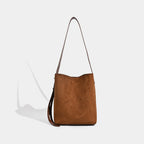 Women’s Suede Bucket Shoulder Bag – Leopard Print, Black & Brown