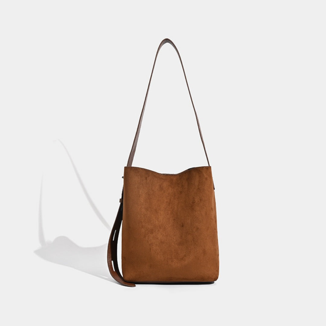 Women’s Suede Bucket Shoulder Bag – Leopard Print, Black & Brown