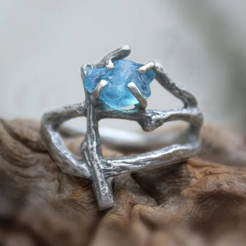 Raw Sapphire Antique Silver Ring Handmade