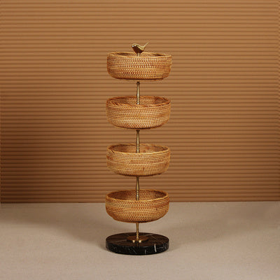 Retro Handmade Rattan Snack Double-layer Fruit Basket
