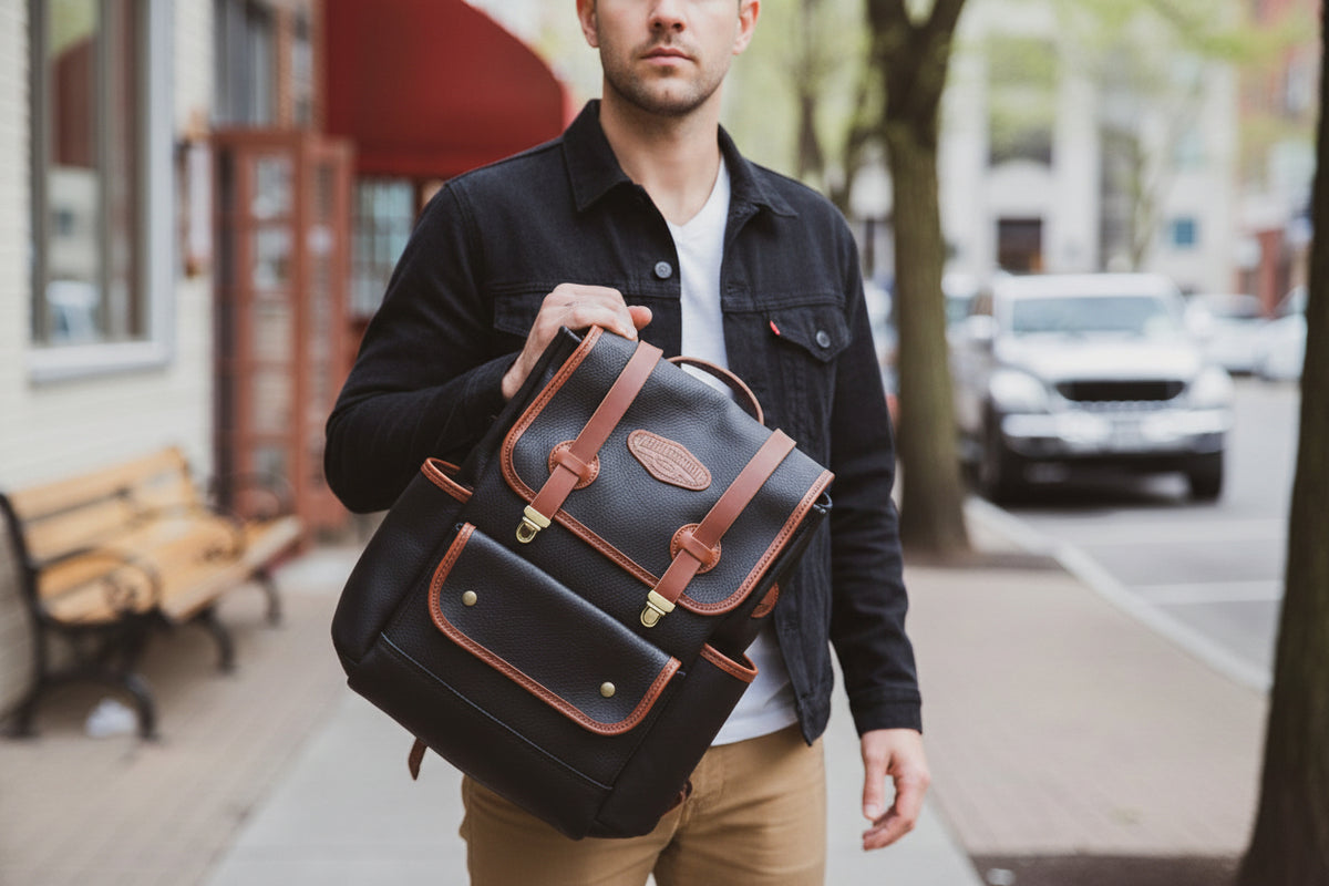 Full grain rucksack for travel, premium leather backpack men