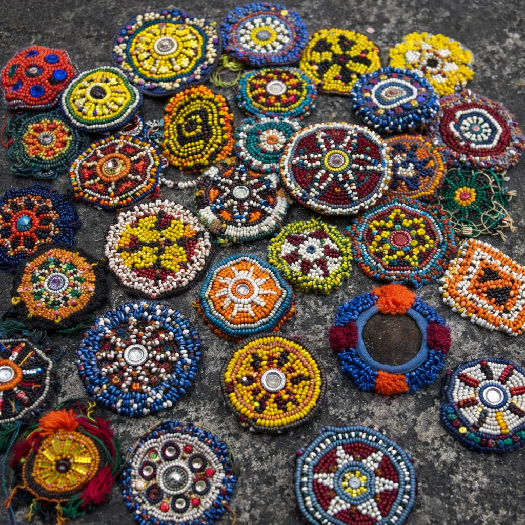 100 Pieces Of Retro Afghan Kuchi Bead Patches Wholesale Deal | Mirror Work Patches, Boho , Hippie