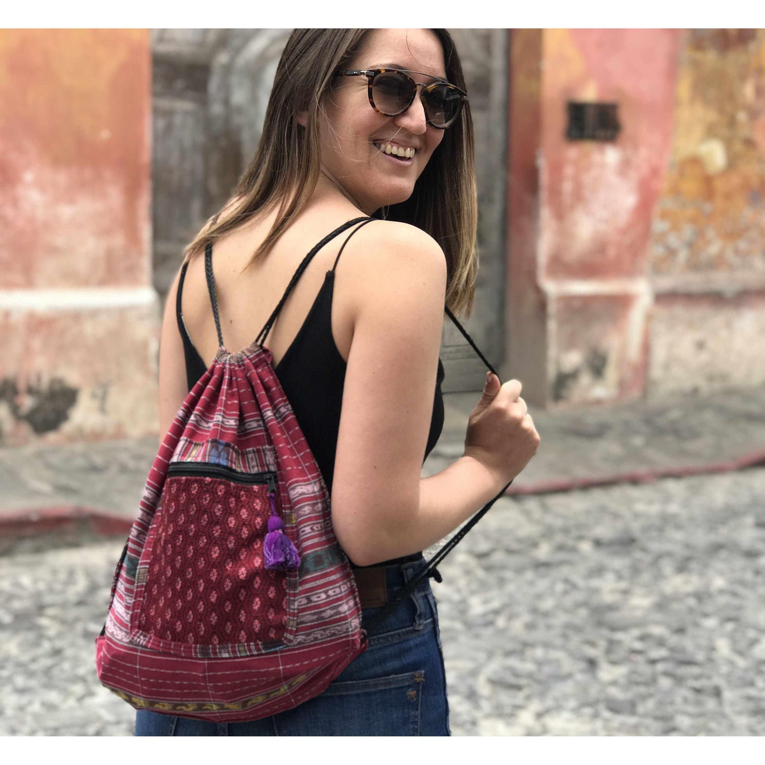 Upcycled Guatemalan Corte Backpack – Handmade Mayan Textile Bag