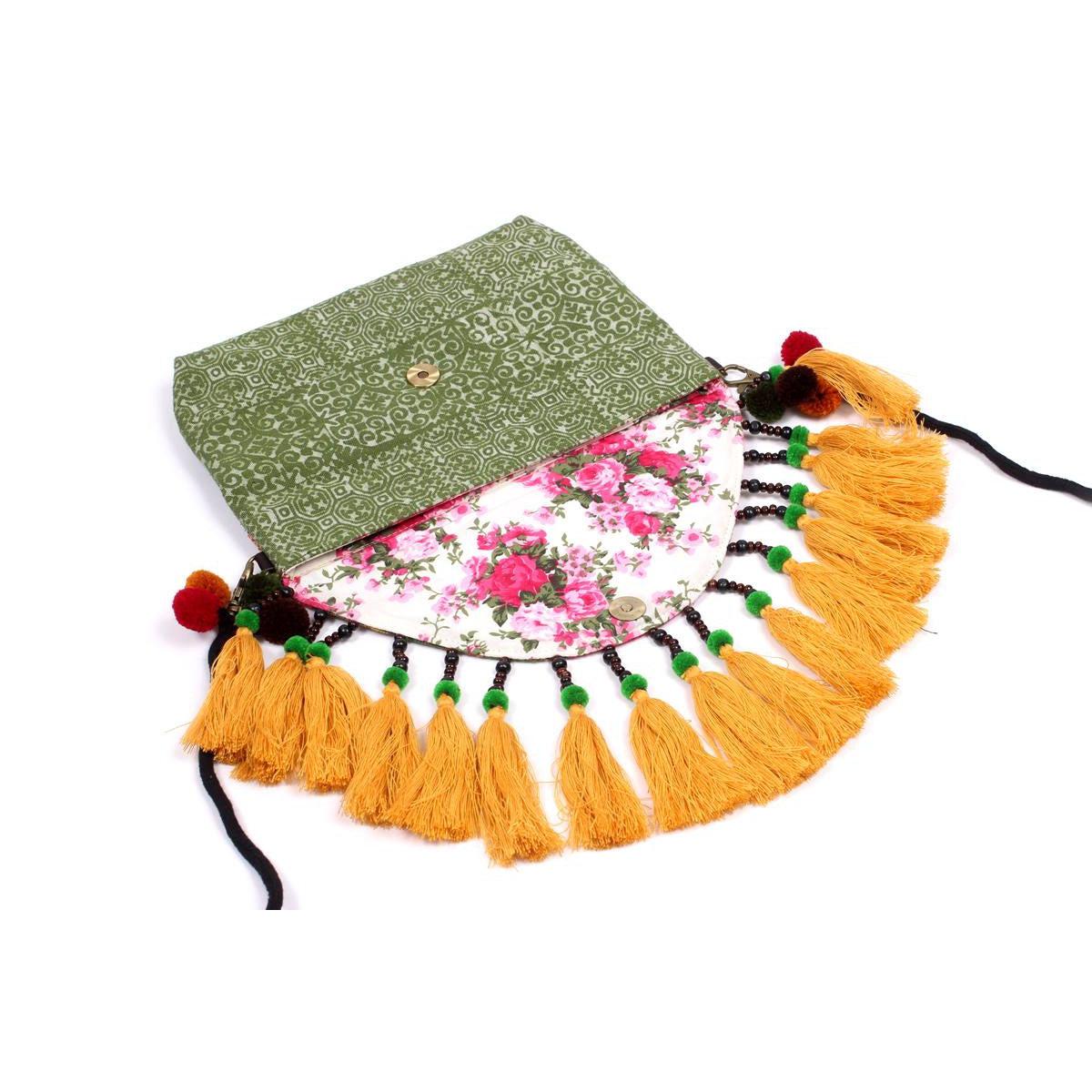 Bohemian cotton crossbody with tassels handbag