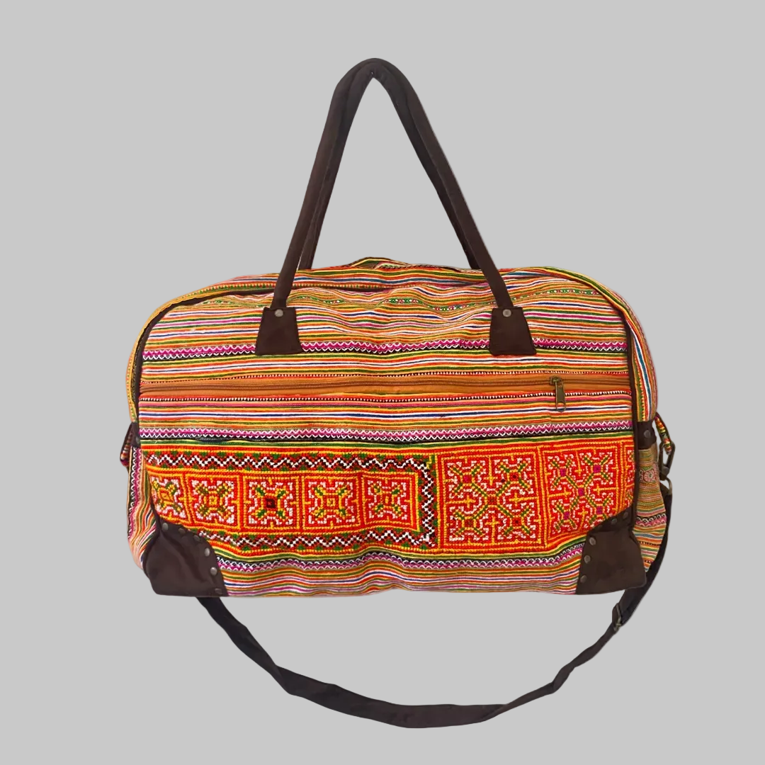 Boho Hmong fabric weekender For Sale