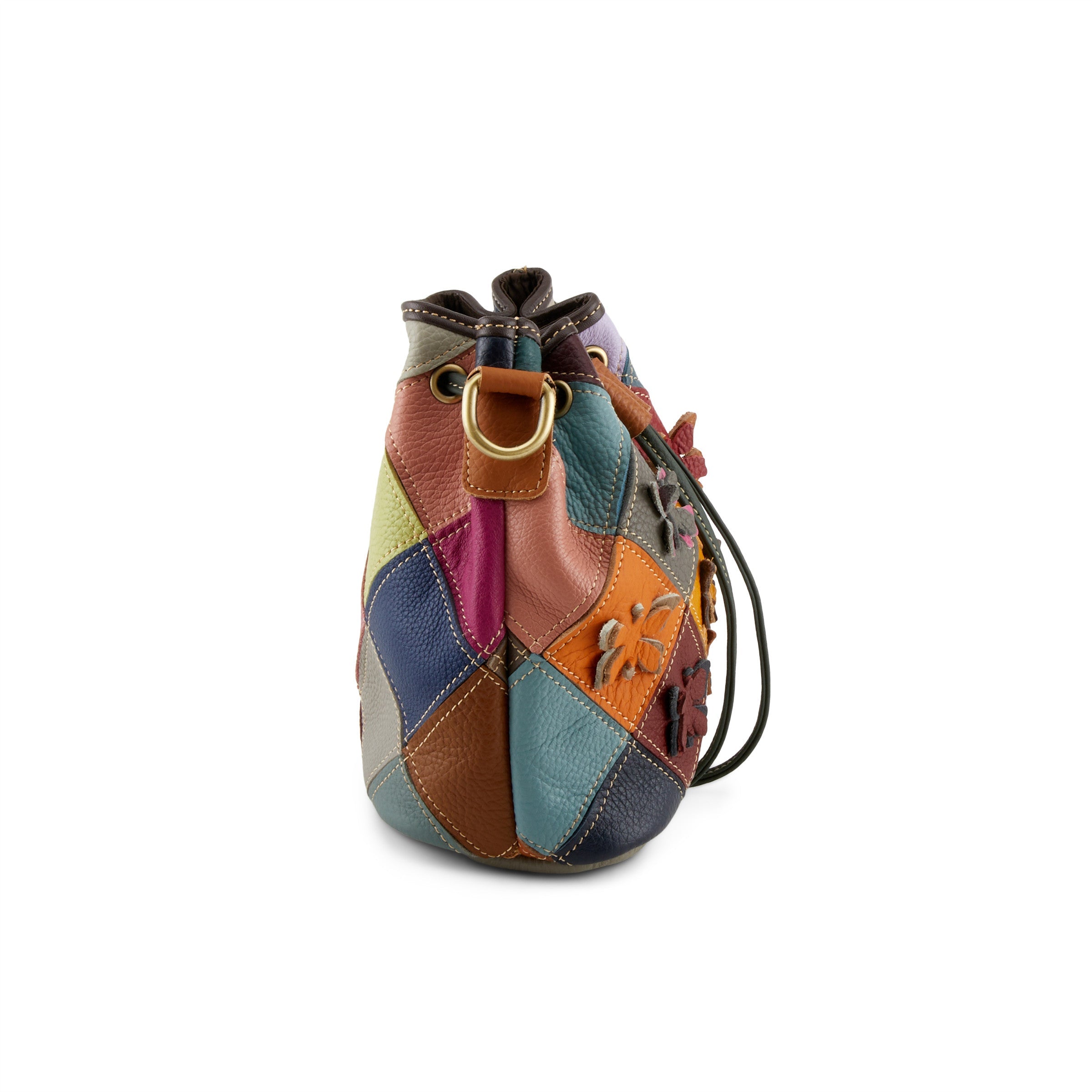 Rainbow Drawstring Leather Handbag – Butterfly Pebbled Leather Crossbody Bag