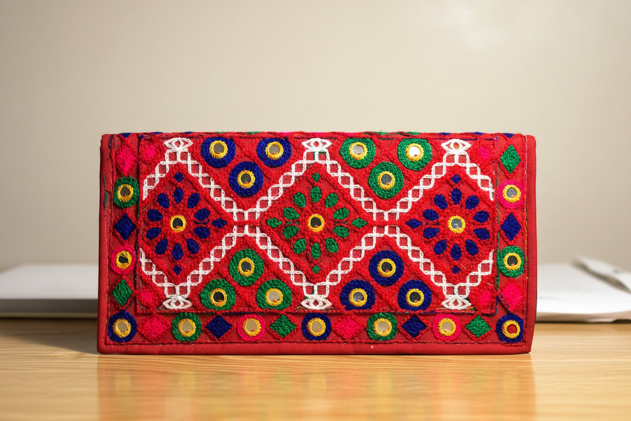 Buy Handmade Sindhi mirror work pouch
