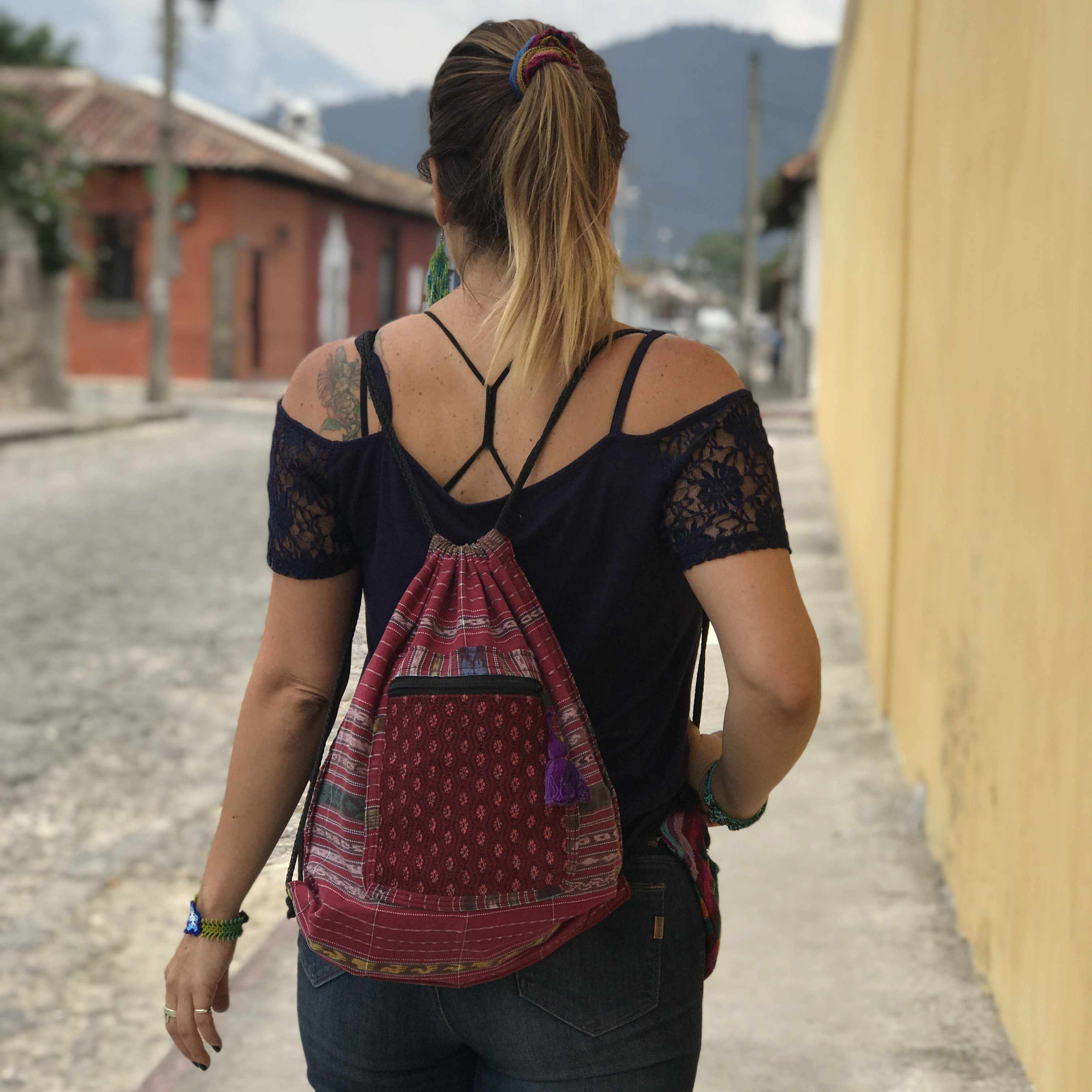 Upcycled Guatemalan Corte Backpack – Handmade Mayan Textile Bag