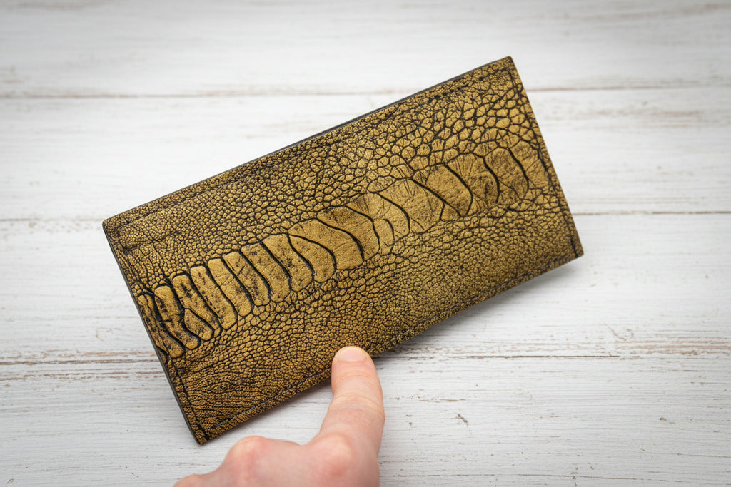 Genuine Ostrich Leather Bifold Wallet – Sand | Handcrafted Luxury