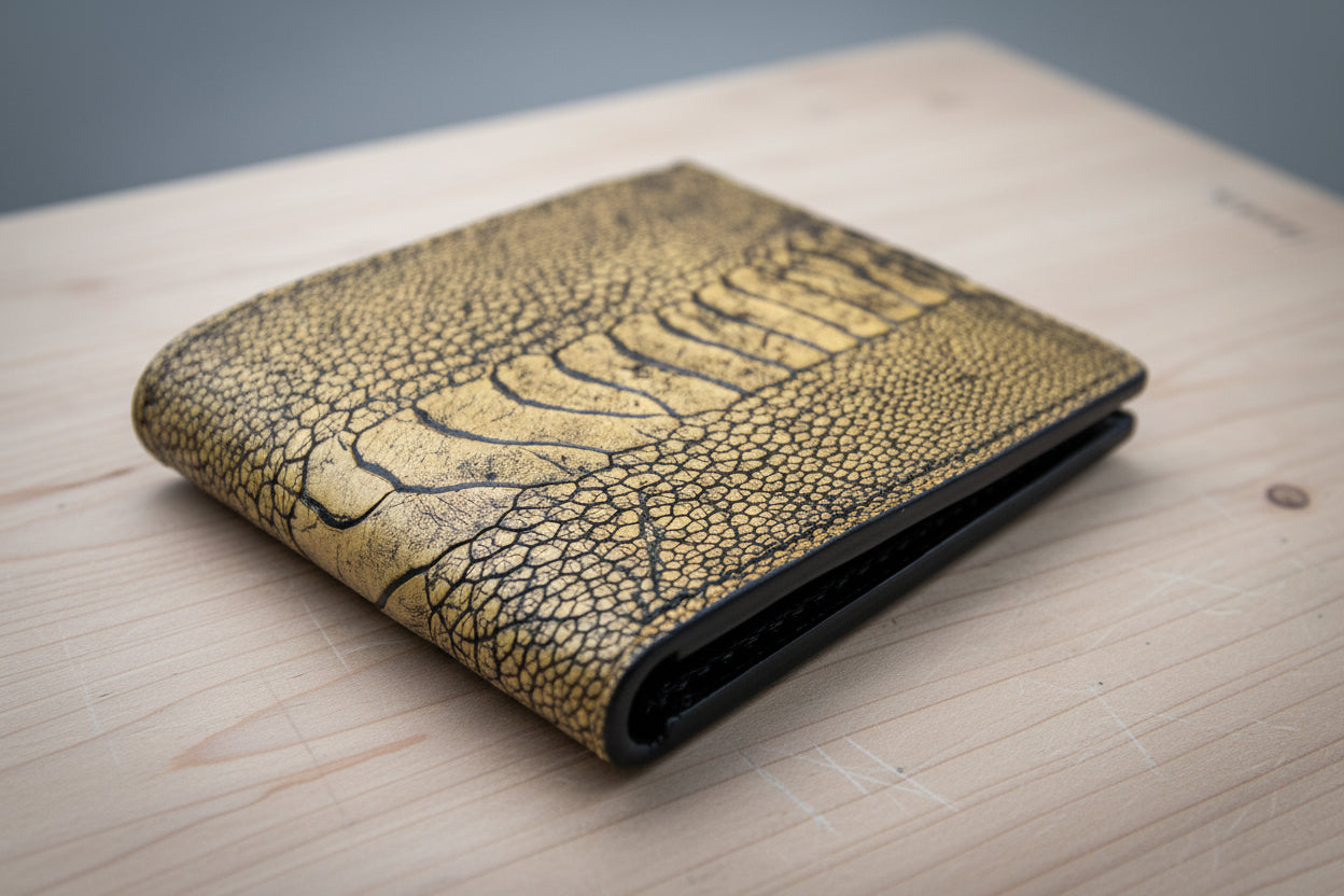 Genuine Ostrich Leather Bifold Wallet – Sand | Handcrafted Luxury