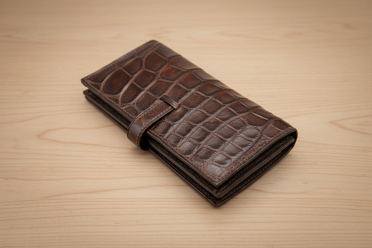 Brown Alligator Leather Clutch Wallet for Women – Exotic Handcrafted Bifold