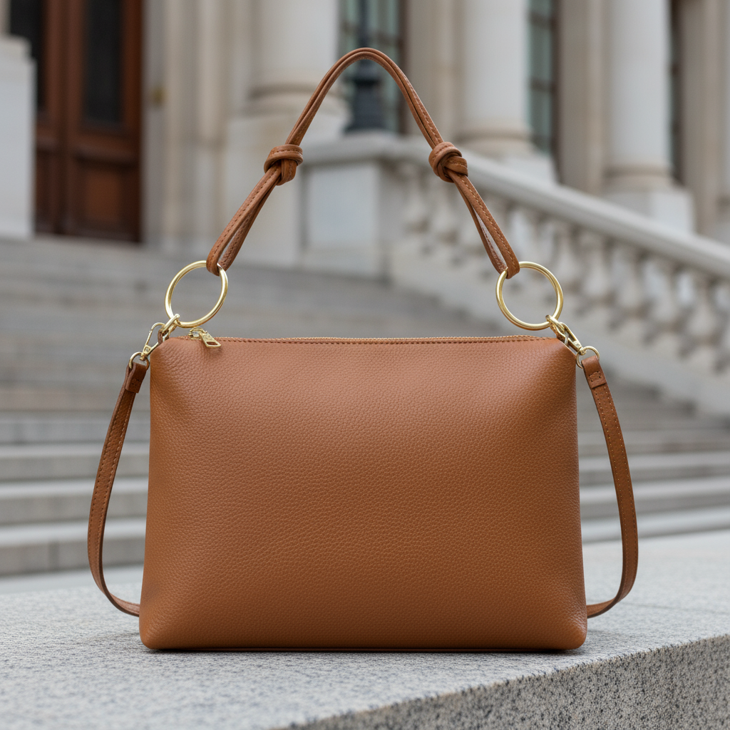 Leather Shoulder Bag with Knotted Handle & Crossbody Strap - Bags & Purses Handmade