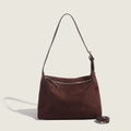 Women's Genuine Suede Leather Hobo Shoulder Bag — Boho Crossbody, Brown & Orange