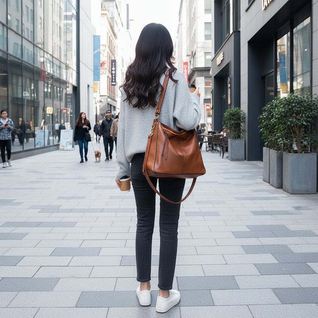 Vegan Leather Hobo Bag for Women – Large Brown Shoulder Purse