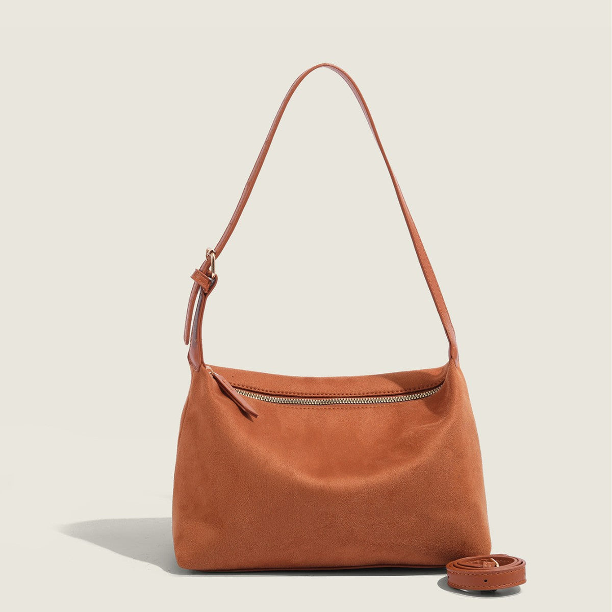 Women's Genuine Suede Leather Hobo Shoulder Bag — Boho Crossbody, Brown & Orange
