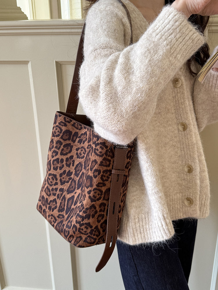 Women’s Suede Leopard Print Tote Bag For Everyday Use