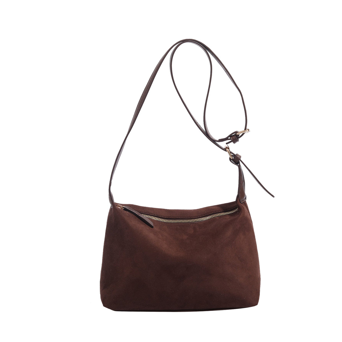 Women's Genuine Suede Leather Hobo Shoulder Bag — Boho Crossbody, Brown & Orange