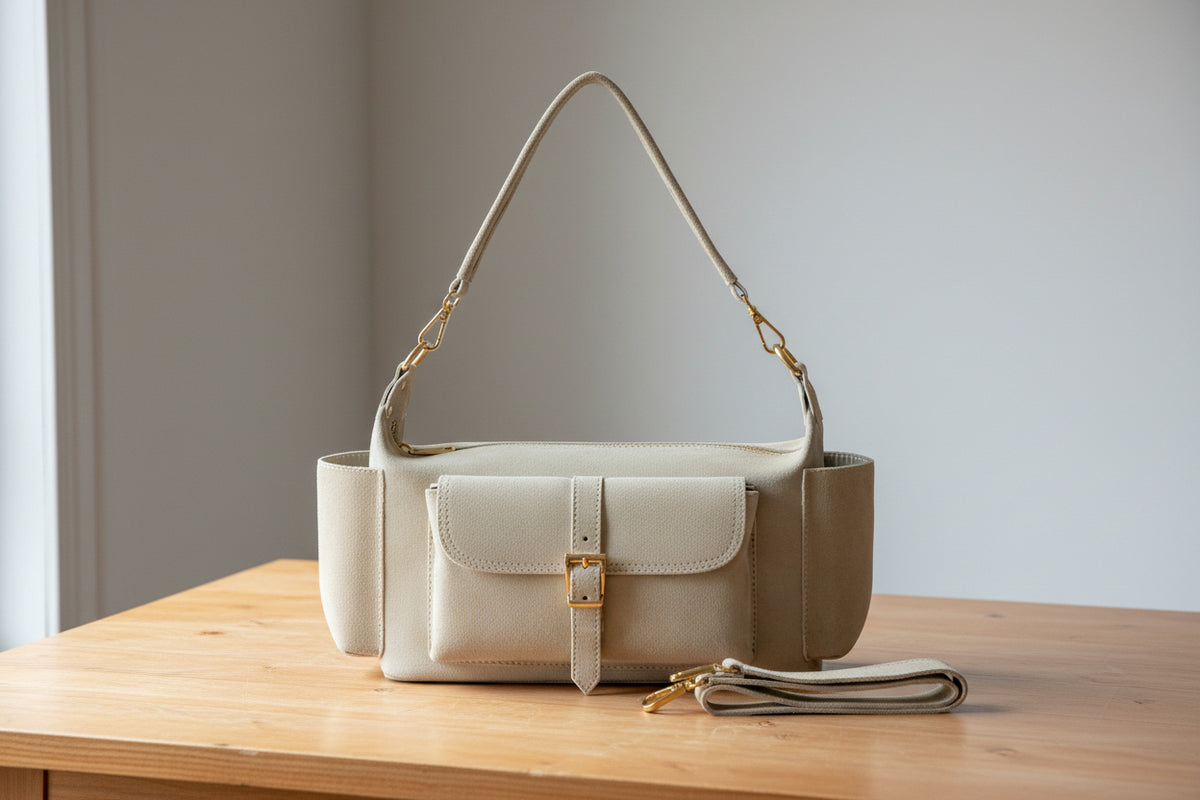 Made in Italy white leather bag, suede leather
