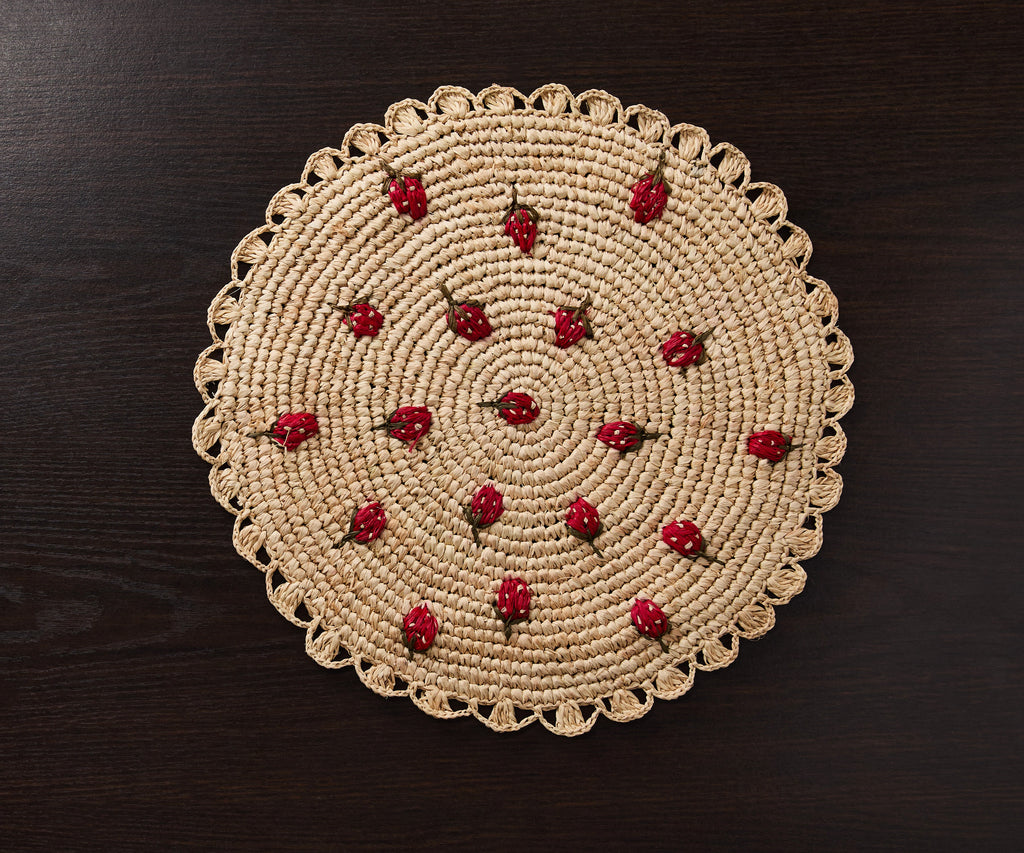 Strawberry Raffia Placemat – Hand-Crocheted Natural Table Mat
