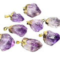 Amethyst crystal pendants with gold accents
