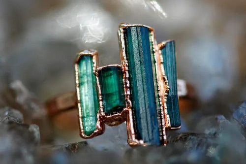 Rough Tourmaline Sterling silver ring

