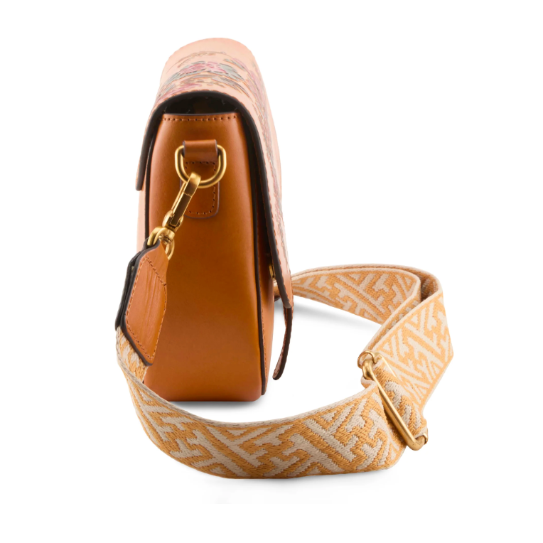 Hand Painted Leather Saddle Bag – Floral Crossbody Purse with Guitar Strap