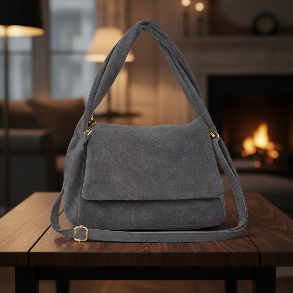 Grey handbag Suede Italian Bags