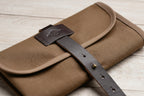 Waxed Canvas Tool Roll Organizer with Leather Accents – Handmade in USA