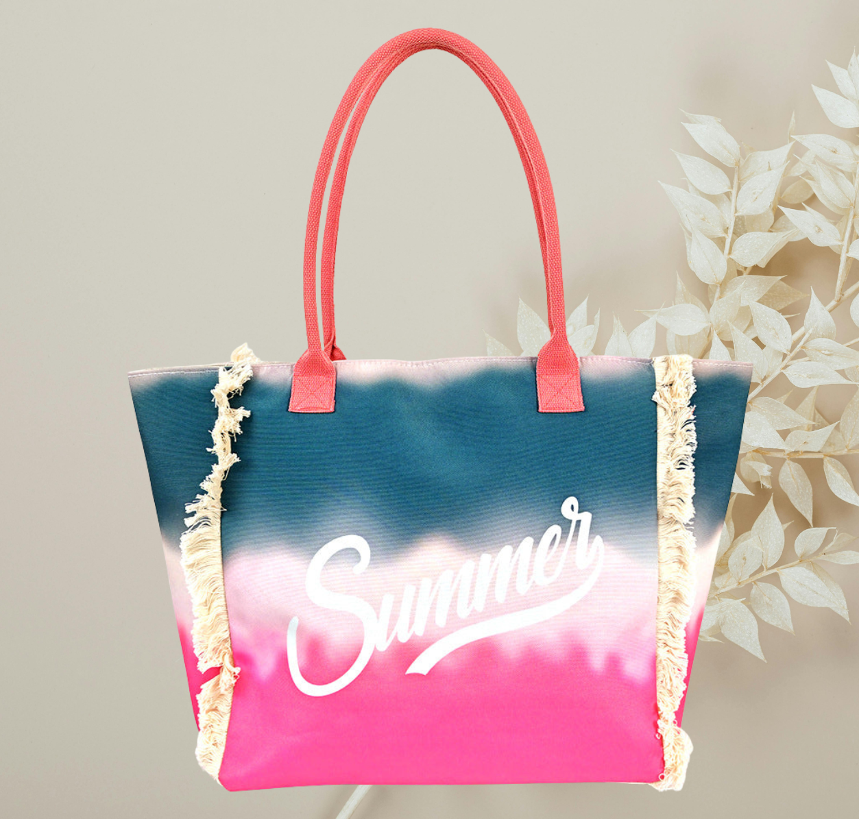 Fringe Canvas Tote Bag – Large Printed Shoulder Bag with Gradient Letter Design
