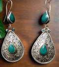 Handmade Afghan Silver Customized Earrings With Turquoise Stone
